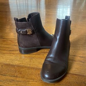 tommy hilfiger brown ankle boots flat women zip side buckle